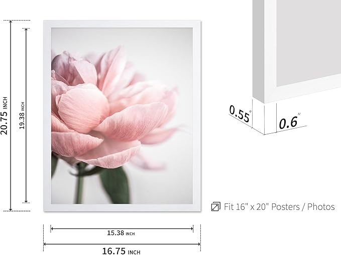 Monem Art Soft Pink Peony Macro Photography Print - Minimalist Floral Art Poster - Wall Decor for Living Room, Bedroom or Office - 16x20 White Framed Wall Art by Mareike Bohmer