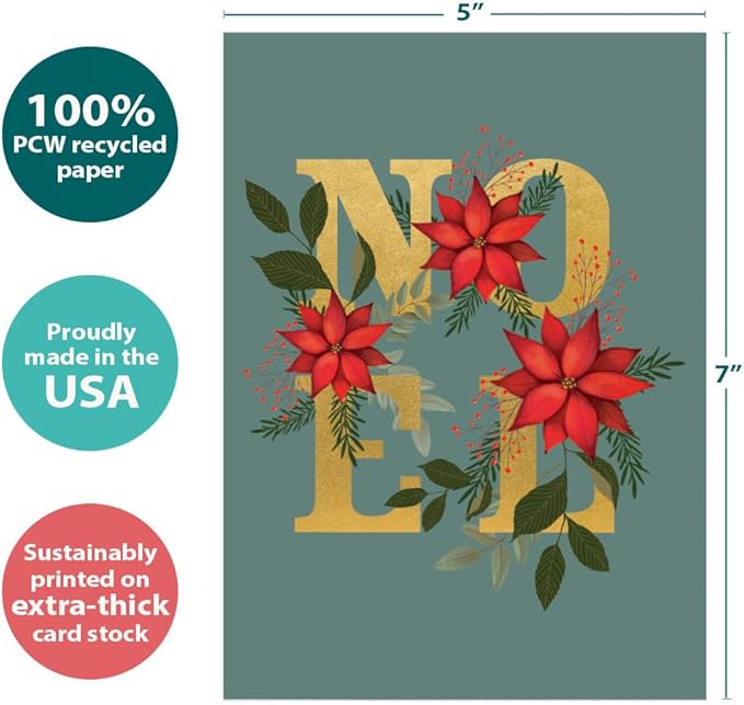 Tree-Free Greetings - Season's Greeting Card - Artful Designs - 1 Card + Matching Envelopes - Made in USA - 100% Recycled Paper - 5 x 7 - Peace of Noel (VO80674)