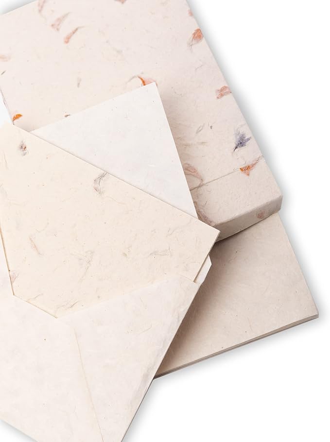 HIMALAYAN BAZAAR Lokta Paper Greeting Cards and Envelope Set - Ecofriendly Stationary Blank Note Cards | All Occasion Greeting Cards | Handmade in Nepal