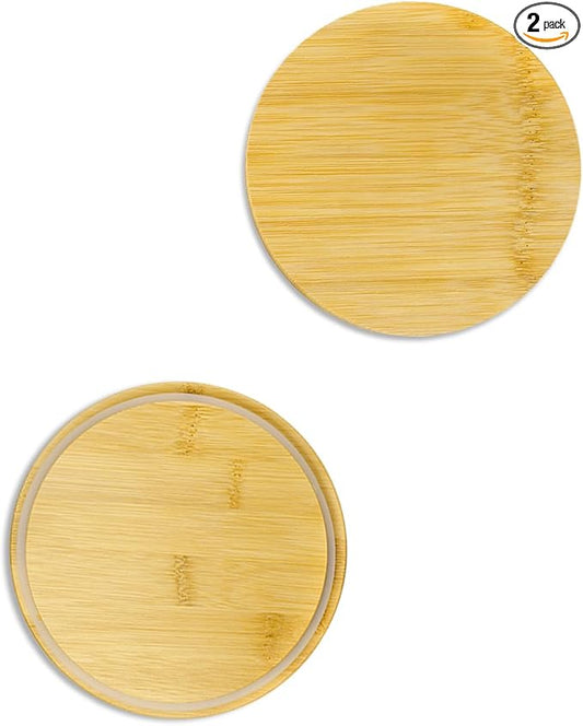 Replacement Wooden Lids for Pyrex, Anchor Hocking Glass Containers, 7200-PC*2, Bamboo Lids for Pyrex 2Cup Glass Bowls, Bowl Covers with Leakproof Silicone Gasket 2 Pack