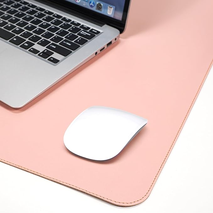 AFIING Cork Desk Mat 31.5" x 17", Waterproof Dual-Sided Cork & PU Leather Desk Pad, Non-Slip Desk Protector for Home Office, Workspace Setup & Gaming, Pink