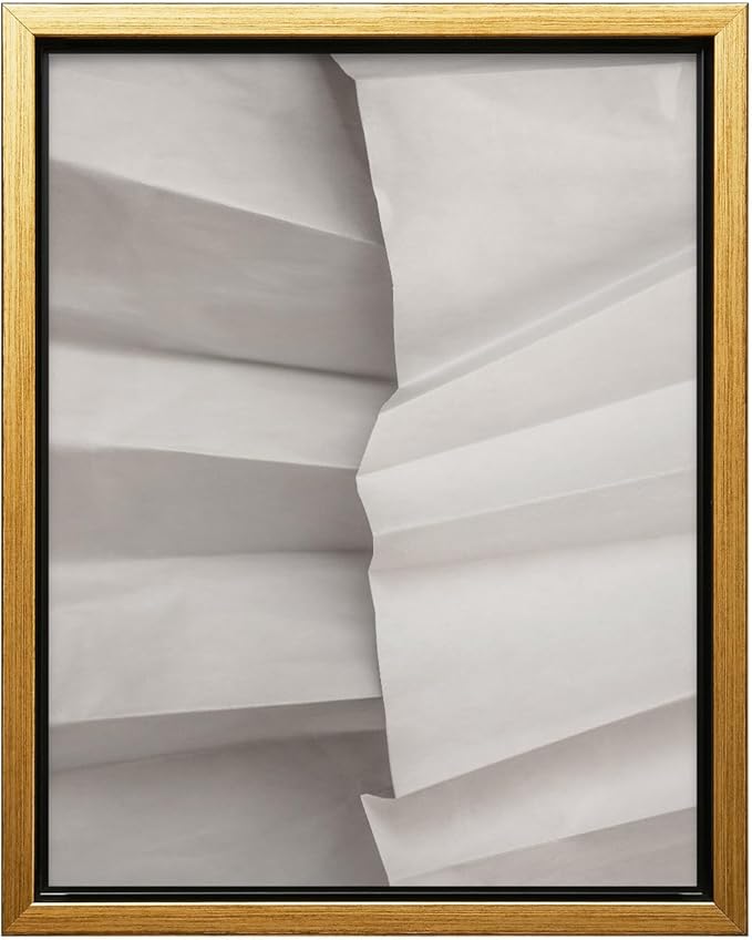 Monem Art Minimalist Folded Paper Texture Print - Neutral Abstract Modern Art Poster - Wall Decor for Living Room, Bedroom or Office - 24x32 Gold Framed CANVAS Wall Art by Mareike Bohmer