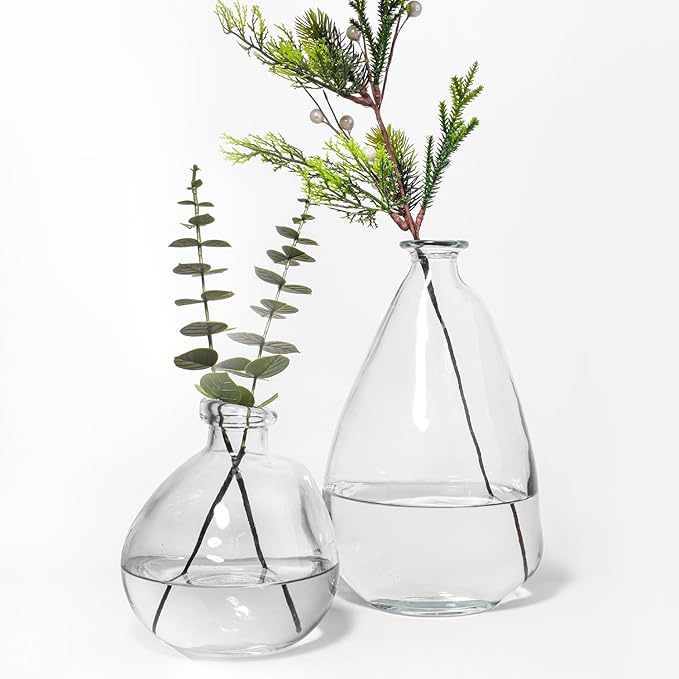 Clear Glass Vases for Centerpieces,2 Pack Tall Large Glass Vase Floor Vase,Irregular Bubble Balloon Glass Jug Vases for Pampas Grass