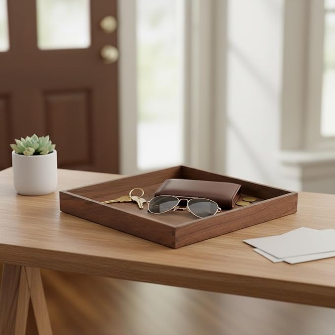 Solid Black Walnut Wood Desk Organizer Tray for Office, Entryway, and Home Storage