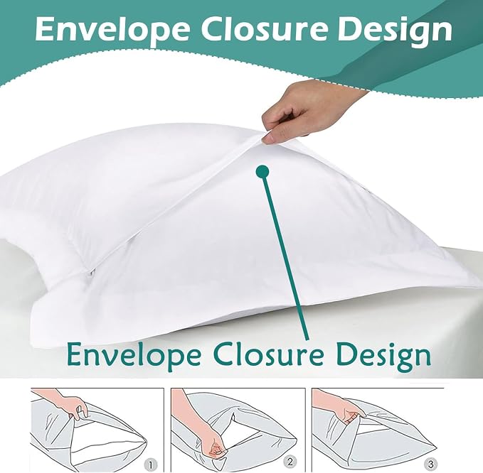 2 Pack Pillow Shams Standard Size 20x26 – 600 Thread Count 100% Organic Cotton White Pillow Covers with 2 Inch Flange, Soft & Smooth Premium Hotel-Quality Pillowcases Set of 2