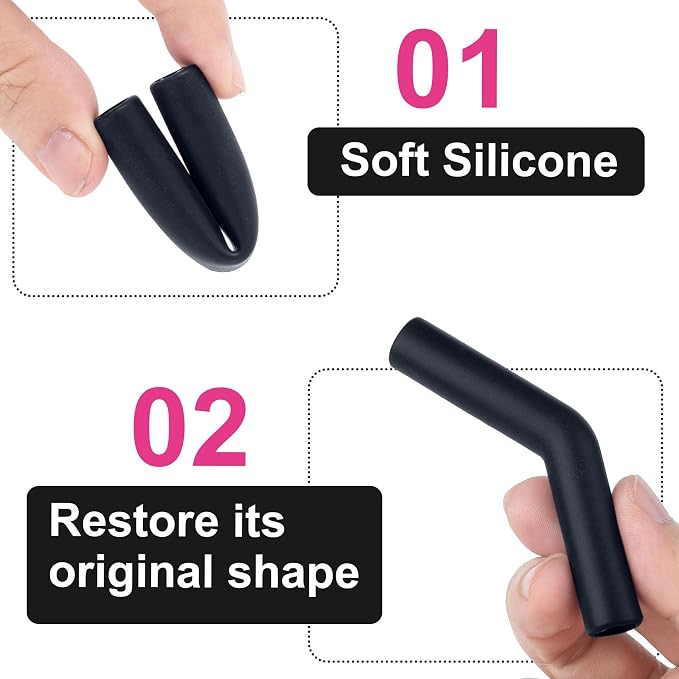 HINZIC 6Pcs Silicone Straw Tips 0.39 inch Inner Diameter for Metal Straws Food Grade Reusable Rubber Straw Covers Elbow Replacement Tip for Stainless Steel Straws - Black