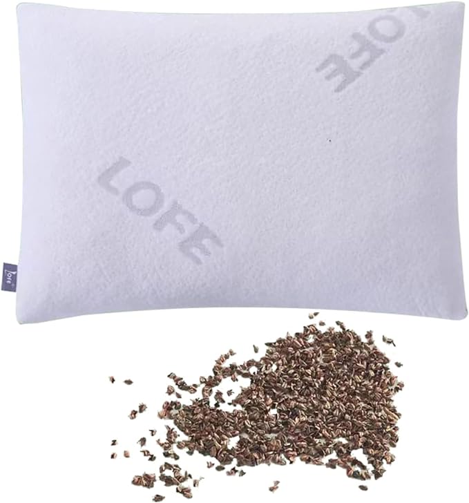 LOFE® Organic Buckwheat Pillow for Sleeping -14''x20'', Adjustable Loft, Breathable for Cool Sleep, Cervical Support for Back and Side Sleepers(Tartary Buckwheat Hulls, A Removable Pillowcase)