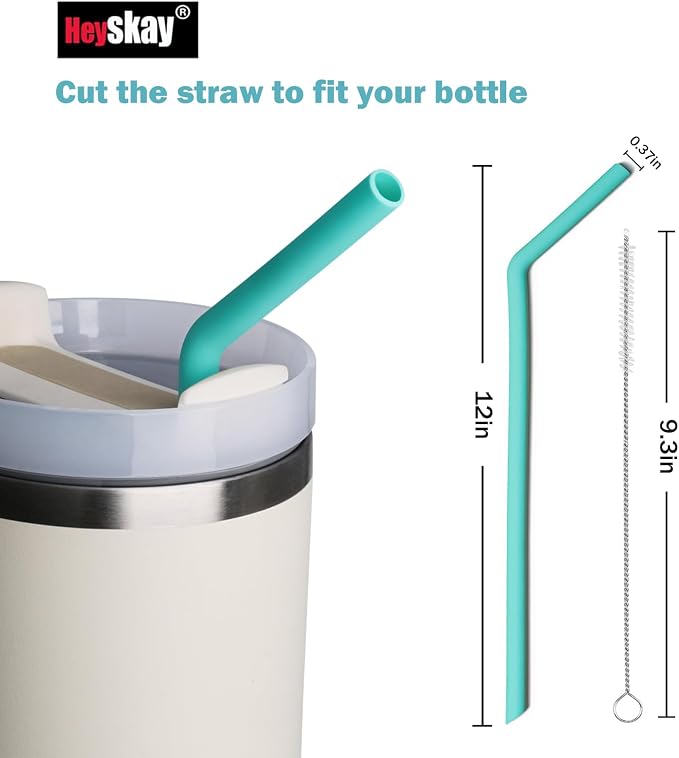 HEYSKAY Reusable Drinking Straws Replacement Bendy Silicone Straws Compatible with Stanley 20-40oz Tumblers and Other Brands with 2 Straw Brushes, Soft and Safe, Colorful