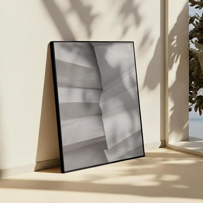 Monem Art Minimalist Folded Paper Texture Print - Neutral Abstract Modern Art Poster - Wall Decor for Living Room, Bedroom or Office - 16x20 Black Framed CANVAS Wall Art by Mareike Bohmer