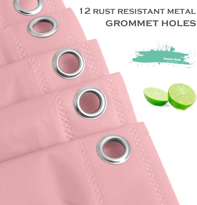 Baby Pink Plastic Shower Curtain Or Liner, 72x72 Inch Lightweight Light Pink Plastic Bathroom Shower Showroom Inner Curtain with Rustproof Metal Grommet Holes and Weighted Magnets