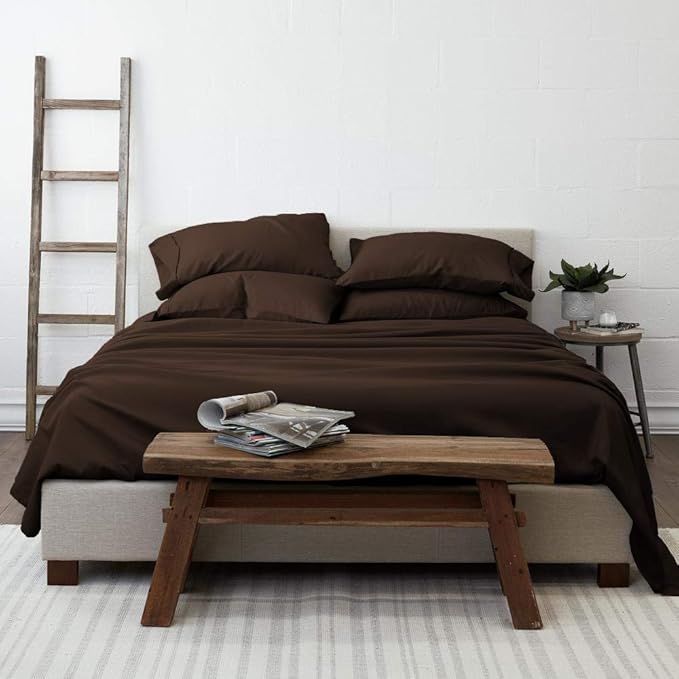 100% Organic Cotton Bed Sheets 800-Thread-Count, 16-Inch Deep-Pocket, Luxury Breathable Crisp 5-Piece Bed Sheet Set (1 Flat Sheet, 2 Fitted Sheet, 2 Pillowcases) - Split King, Chocolate