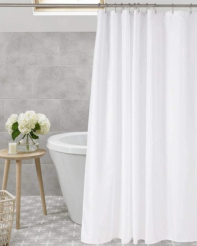 Amazer White Long Shower Curtain Liner Washable, 72 x 78 Inches, Fabric Shower Liner with 2 Bottom Stones, Waterproof 2-in-1 Shower Curtain and Liner, 12 Grommet Holes, Hotel Quality, White