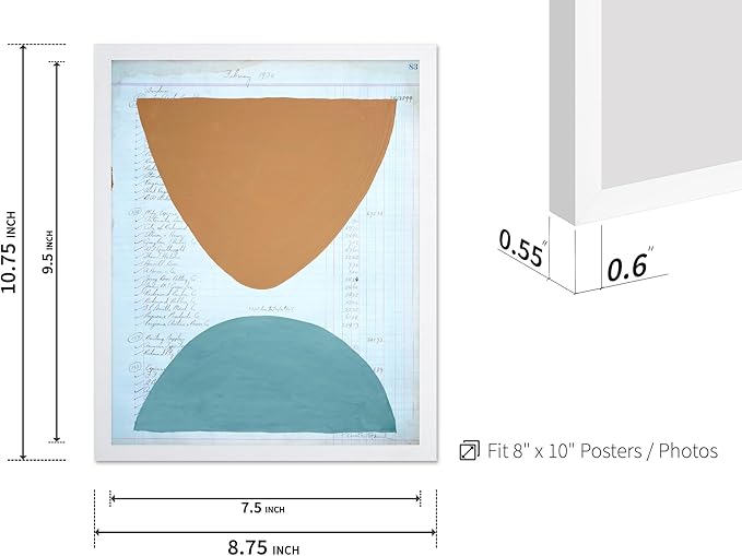 Monem Art Abstract Ledger Paper Geometric Print - Modernist Organic Shapes Art Poster - Wall Decor for Office, Living Room or Studio - 8x10 White Framed Wall Art by Renee Stramel