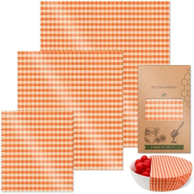 Orange Semilattice Beeswax Wraps Wrapping Paper 3 PCS Set Kitchen Products All for Camping, Outings, Outdoor Adventures