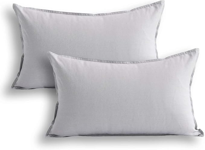 Jeanerlor Cotton Linen Square Decorative Throw Pillow Case Cushion Cover with Twin Needles Stitch on Edge, 12"x20"(30 x 50cm), 2 Pcs, Silver Grey