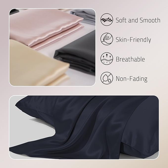 Gabire Mulberry Silk Pillowcase for Hair and Skin Cool Pillow Cases Both Sides Real Silk Pillowcases Organic Silk Pillowcase with Hidden Zipper, Navy Blue, King (20"×36")