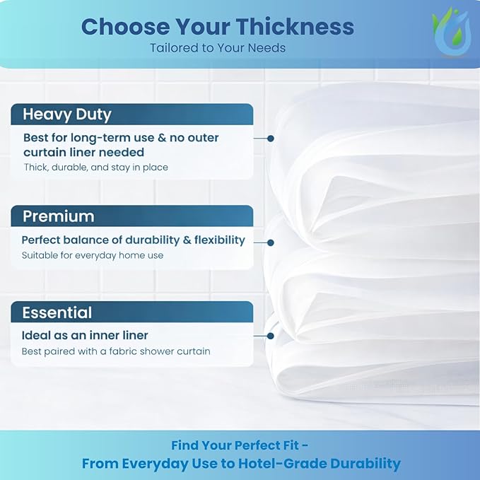 SUSTAINAURA® Essential Frosty Shower Curtain Liner 72x72 – Waterproof, Quick Dry, Odor Free, Eco Friendly, Non-Toxic with 3 Weighted Magnets & 12 Rustproof Grommets Bathroom Accessories