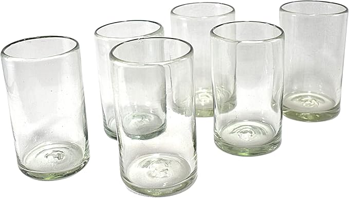 Hand Blown Drinking Glasses Artisan Crafted from Mexico Set of 6 pieces (Natural, Water 16 Oz.)