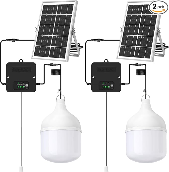 Solar Shed Light Indoor Outdoor, 2200LM Pendant Light Daytime Available with Pull String, Dusk to Dawn Solar Indoor Lights, 3 Lighting Modes, IP65 Waterproof for Barn, Gazebo, Shop, Garage
