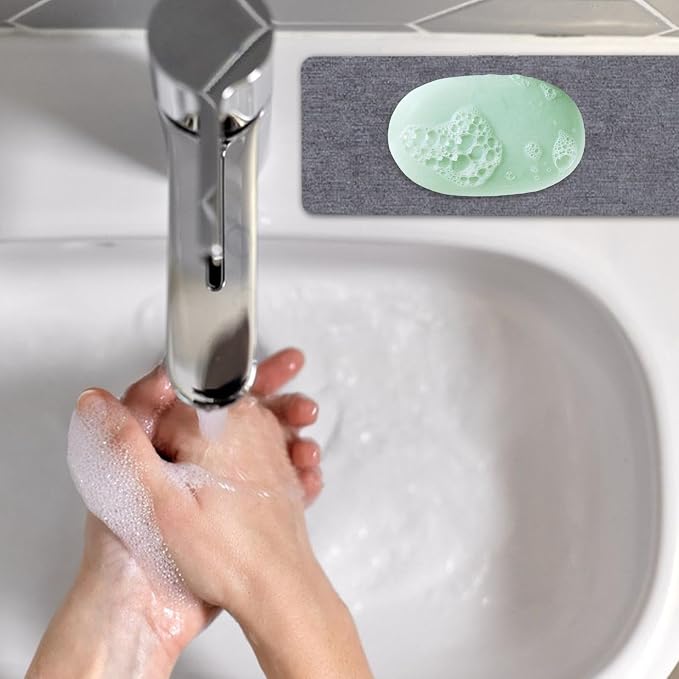 Water Absorbing Stone Tray for Sink,Non-Slip Fast-Drying Diatomite Coasters | Kitchen Soap Tray, Water Absorbing Stone Used for Hand soap & Cups & Plants and Cosmetic Bottles