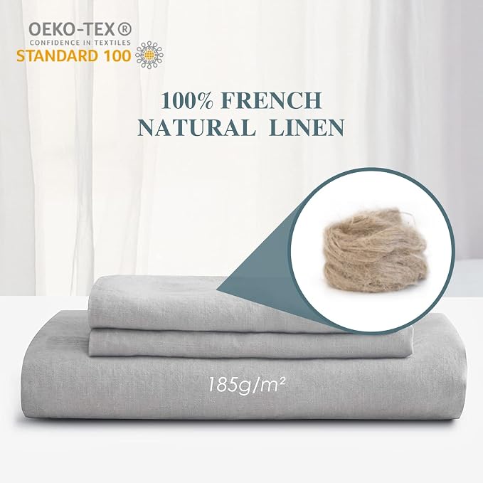 Sijo Premium Stone Washed French Linen 1 Flat Sheet (Dove, 1 Flat Sheet Only Full/Queen)