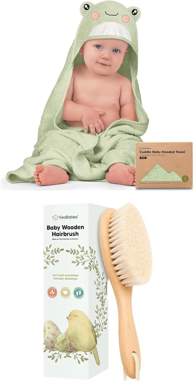KeaBabies Baby Hooded Towel and Baby Hair Brush - Soft and Ultra Absorbent Toddler Towel with Hood, Kids Hairbrush with Soft Goat Bristles