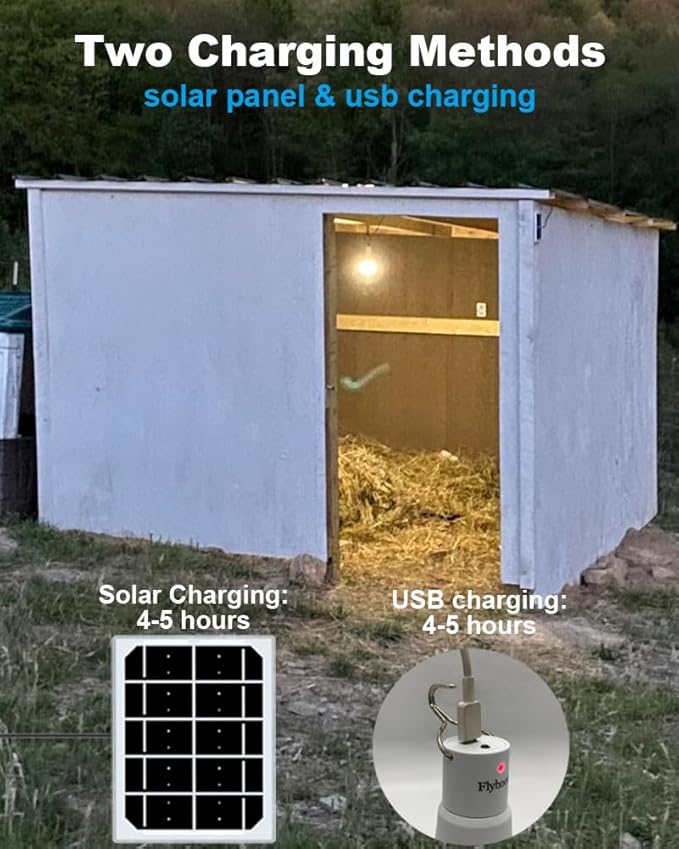Portable Solar Light Bulbs for Indoor Home and Chicken Coop, Chicken Coop Light with Timer, LED Solar Lights for Indoor Emergency Power Outage