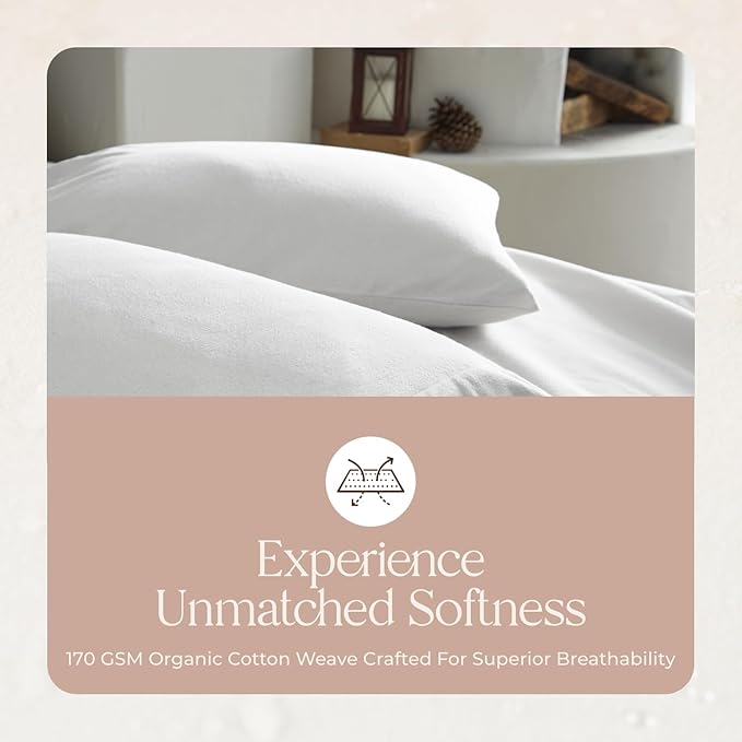 100% Organic Flannel Sheets Twin Size - GOTS Certified 100% Cotton Flannel Sheets Set with Comfortable Soft Brushed Finish & Deep Pocket - 1 Flat 1 Fitted & 1 Pillowcase (White, Twin)