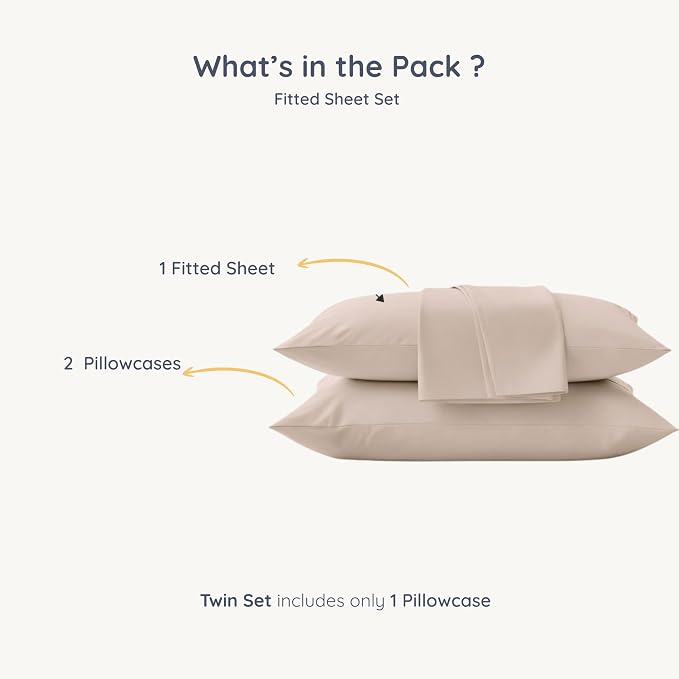 MakeMake Organics Organic Twin Fitted Sheet Set GOTS Certified Organic Cotton Fitted Sheet with 1 Pillowcase Ultra Soft Non Toxic Breathable Hypoallergenic (40"X76", Pecan)