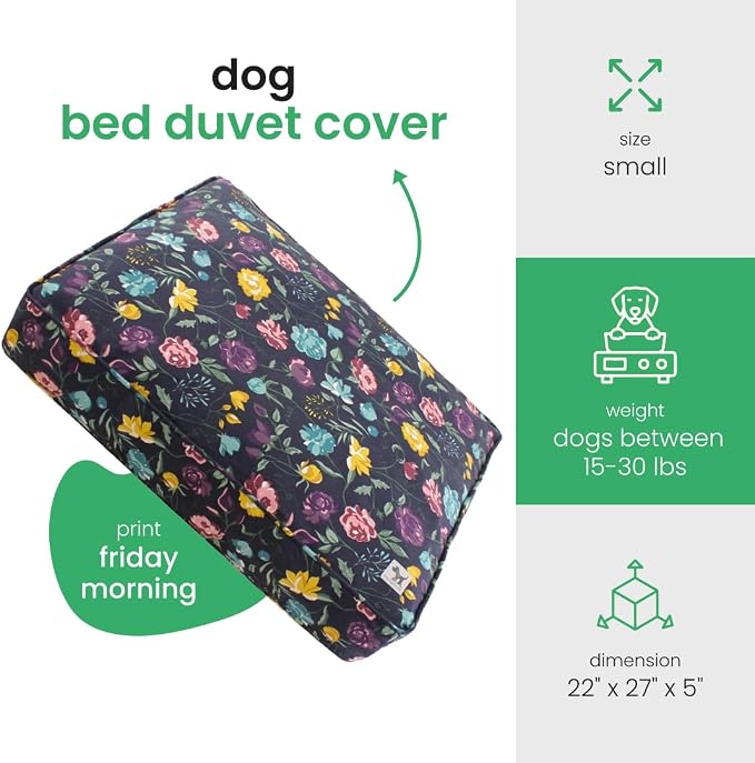 Molly Mutt Friday Morning Dog Bed Duvet Cover, GOTS-Certified 100% Organic Cotton Canvas Cover for Dog, Puppy, or Cat Bed, Durable, Washable, and Free of Harmful Chemicals, Small, 22"x27"x5"