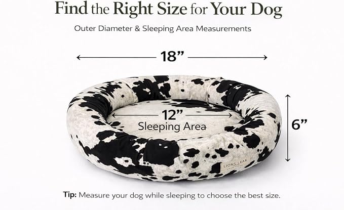 Round Dog Bed – Natural Canvas, Removable Washable Cover, Raw Cotton or Latex Fill, Hypoallergenic Non-Toxic, Made in USA (Cow Print Black White, X-Small, Firm Support – Raw Cotton)