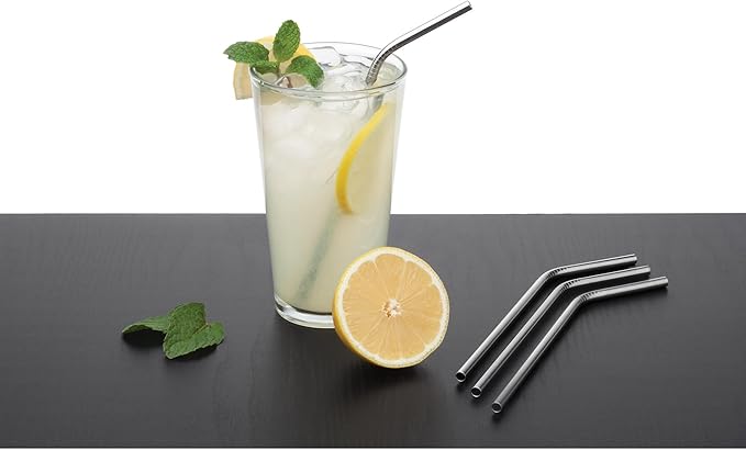 HIC Kitchen Reusable Drinking Straws, 18/8 Stainless Steel, Set of 4 Straws and 1 Cleaning Brush