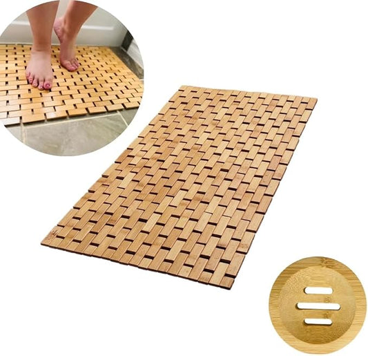 Bamboo Bath Mat 24 x 16 Inches and Wooden Soap Dish Set Bathroom Rugs Bathtub Mat Non Slip Bath Mats for Bathroom, Kitchen Sauna Spa Hot Tub Outdoor Decor