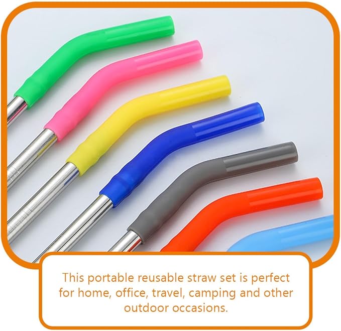 ABOOFAN Stainless Steel Drinking Straws with Silicone Tips and Cleaning Brush, 8pcs Mixed Color Reusable Beverage Straws Set for Party Drinks and Smoothies