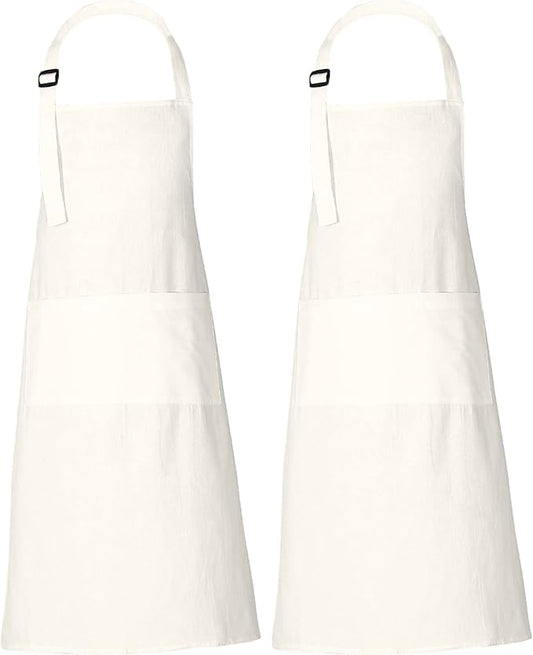 RAJRANG 100% Cotton Cooking Apron with 3 Pockets Kitchen Chef BBQ Adjustable Bib Aprons for Women Men