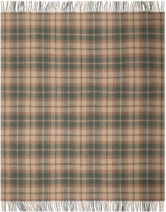 Superfine Alpaca Wool Throw Blanket - Lightweight Alpaca Merino Wool Throw Blankets | Soft Peruvian Alpaca Blanket Wool Blanket Scottish Design 72" x 60" (Apple Green/Beige)