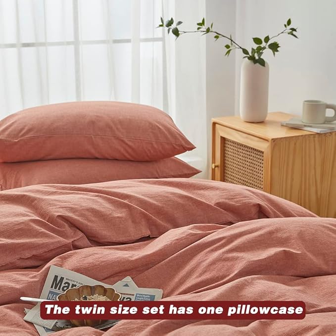 FACE TWO FACE Bedding Duvet Cover Set100% Washed Cotton Duvet Cover Linen Like Textured Breathable Durable Soft Comfy (Full, Caramel)