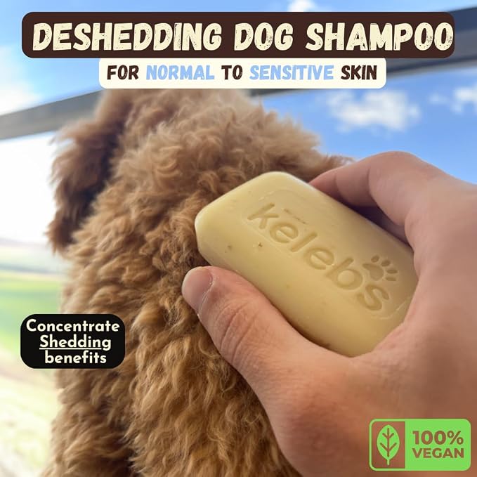 Deshedding Dog Shampoo Bar for Shedding Control, Natural Ingredients with Coconut Oil & Shea Butter | No Plastic Waste | Vegan | 3 Bars