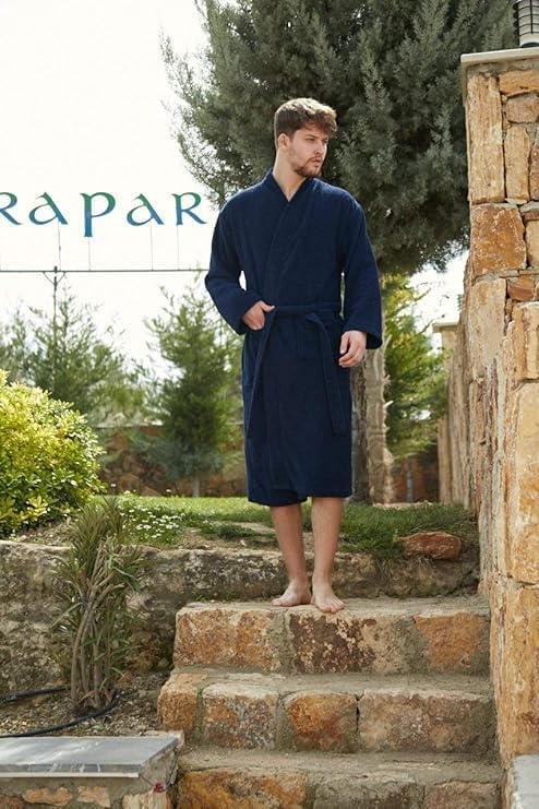 BAGNO MILANO Organic Men Bathrobe, GOTS Certified Organic Turkish Cotton Luxury Kimono Robe, Made in Turkey