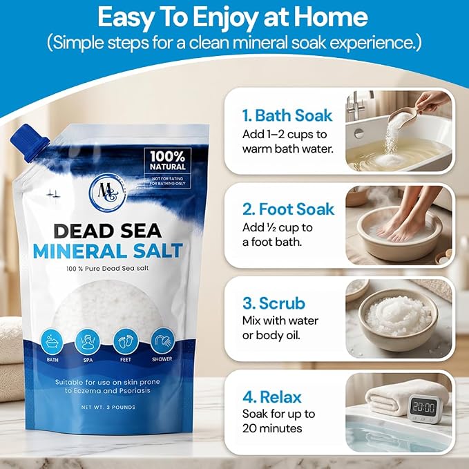 Dead Sea Bath Salt for Bath & Foot Soak, Unscented Fine Grain, 3lb - 2 Pack