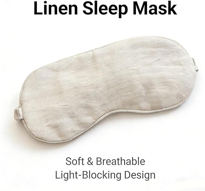 100% Pure Linen Sleep Mask Blackout Eye Mask for Sleeping, Eye Cover with Adjustable Strap - Organic Cotton Core Linen Eyes Mask Breathable for Travel - Gift for Women Men (raw Hemp Color)