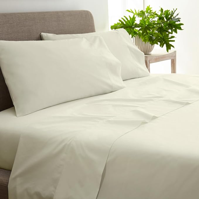 100% Organic Cotton Sheets King Size - GOTS Certified Cotton Percale Sheets with Crisp Cool & Breathable Percale Weave Perfect for Hot Sleepers - Durable Luxury 4 Piece Set (Cream, King)