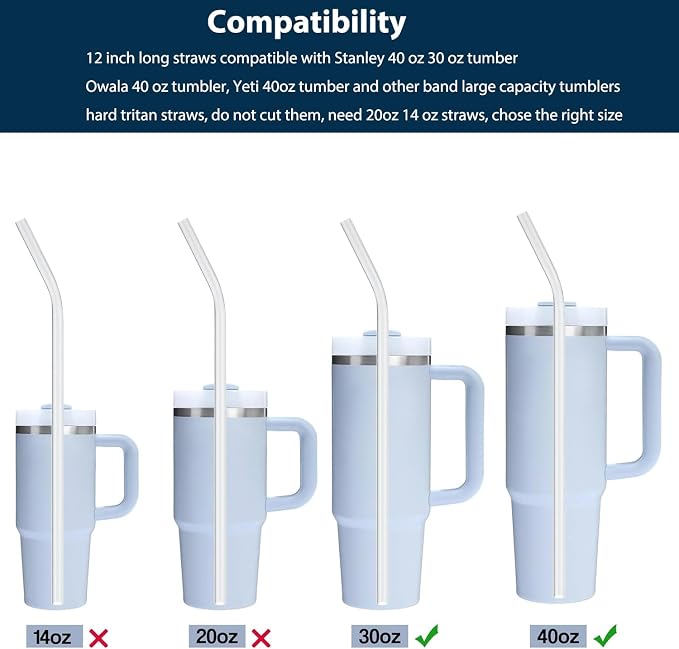 6-Pack Replacement Clear Straws for Stanley 30oz 40oz Tumbler, Plastic Reusable Straws for Yeti 30oz 40 oz Tumbler, Food Grade Tritan Straw for Mason Jar 16oz Venti Cup