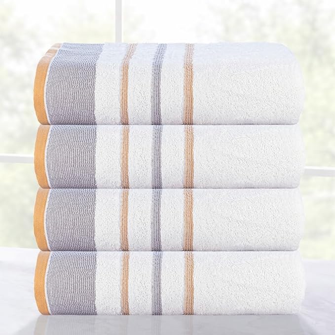 CASA COPENHAGEN White Bay 4Pcs 100% Egyptian Cotton Designer Hand Towels Gift Set- Grey - Beige 600 GSM, 28"x16", 4Hand Towels for Bathroom Set for Women & Men