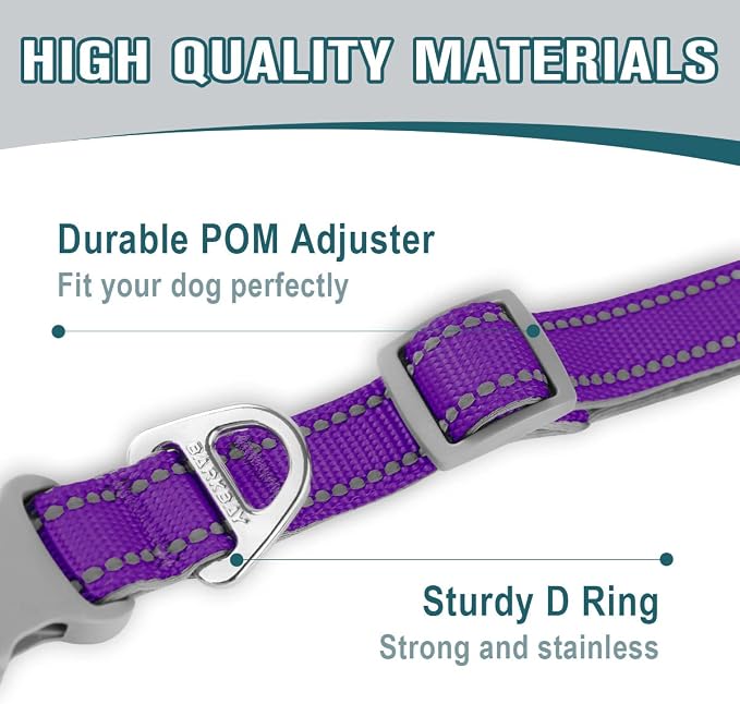 Dog Collar for Medium Small Large Dogs Reflective with Leash,Collar and Leash for Dogs,Soft Neoprene Padded 2 Pack(Purple,L)