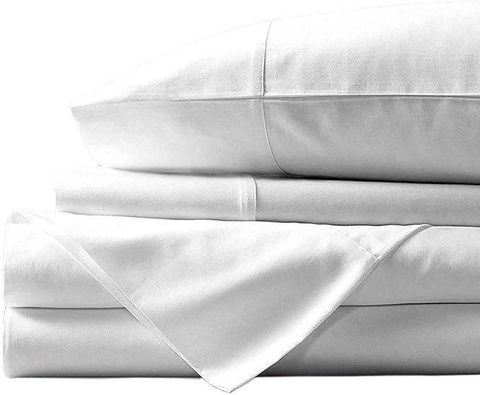 Organic Cotton Bed Sheets Set - 400TC Split King Size Ultra White - 5 Piece Bedding - 100% GOTS Certified, Soft Silky Shiny, Luxury Finish Bedsheets - Fits 15" Deep Pocket Mattress