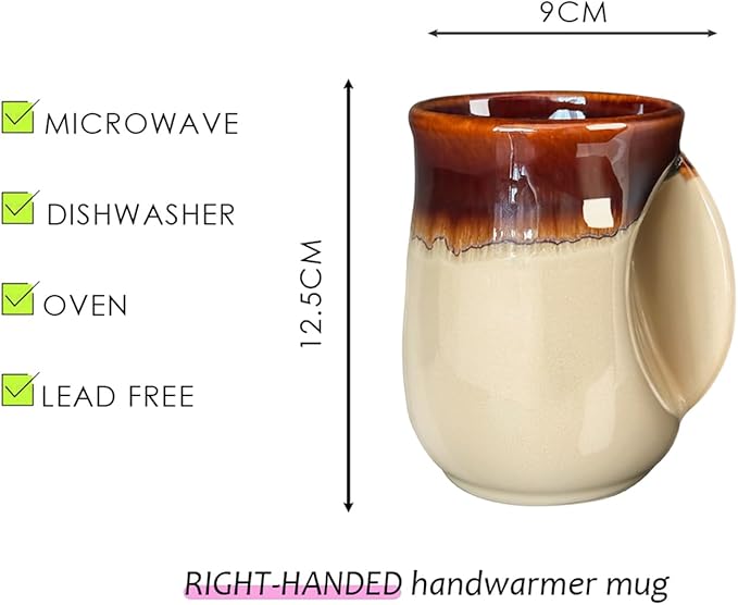 Selamica Ceramic 18oz Novelty Right-handed Handwarmer Mug, Coffee Mug for family friends and couple - Cappuccino