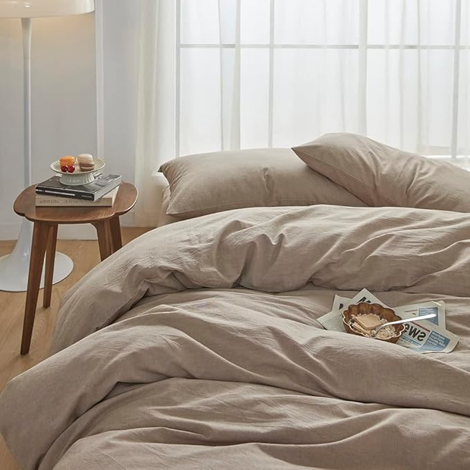 FACE TWO FACE Bedding Duvet Cover Set100% Washed Cotton Duvet Cover Linen Like Textured Breathable Durable Soft Comfy (Twin, Khaki)