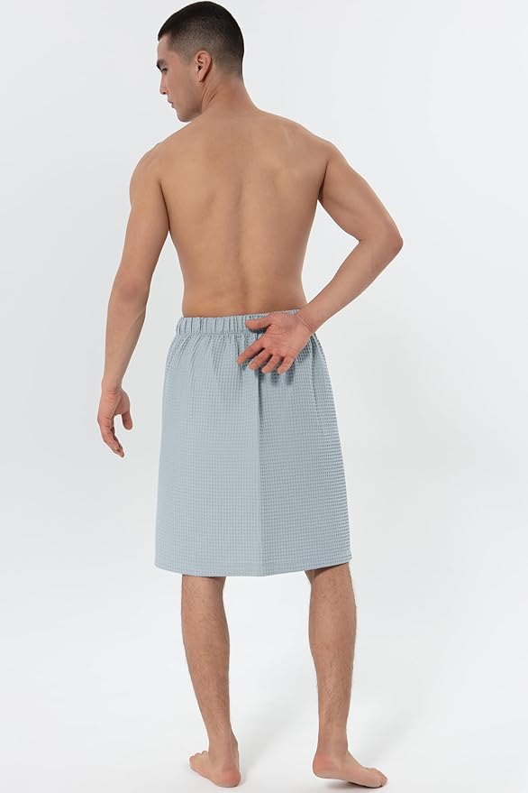 SEYANTE Men's Organic Waffle Spa Wrap – GOTS Certified 100% Turkish Cotton, Adjustable Closure, Same-Color Piping