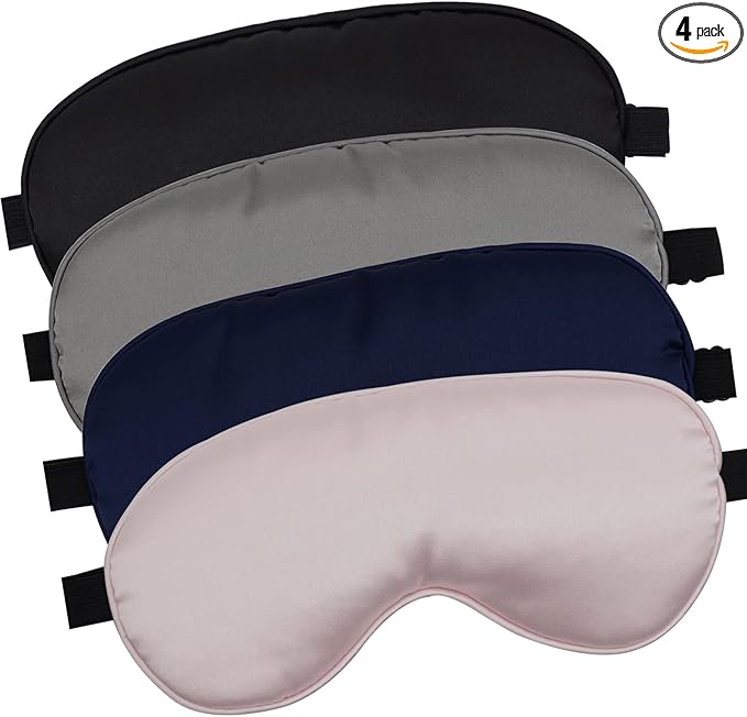 LERSVICVIL 4 Pack Eye Mask for Sleeping Silky Soft Satin Blindfold Adjustable Strap Night Eye Cover for Women Men